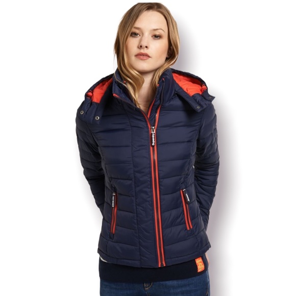 Superdry Jackets \u0026 Coats | Superdry Womens Fuji Double Zip Puffer Jacket in Navy Orange | Color: Blue/Orange | Size: XXL | Thereithstuff's Closet